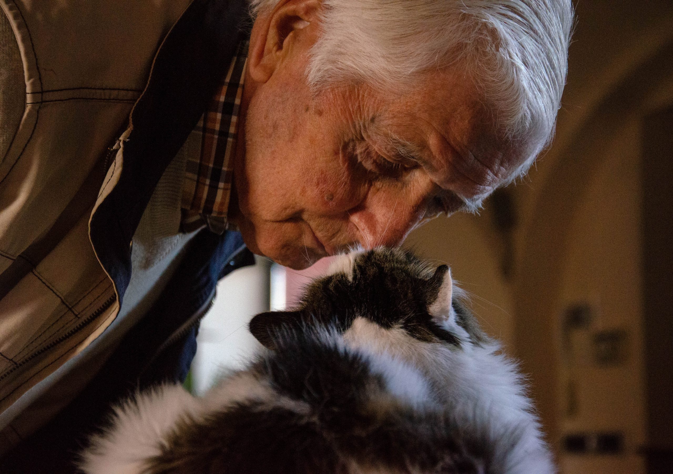 Elderly Senior With His Cat